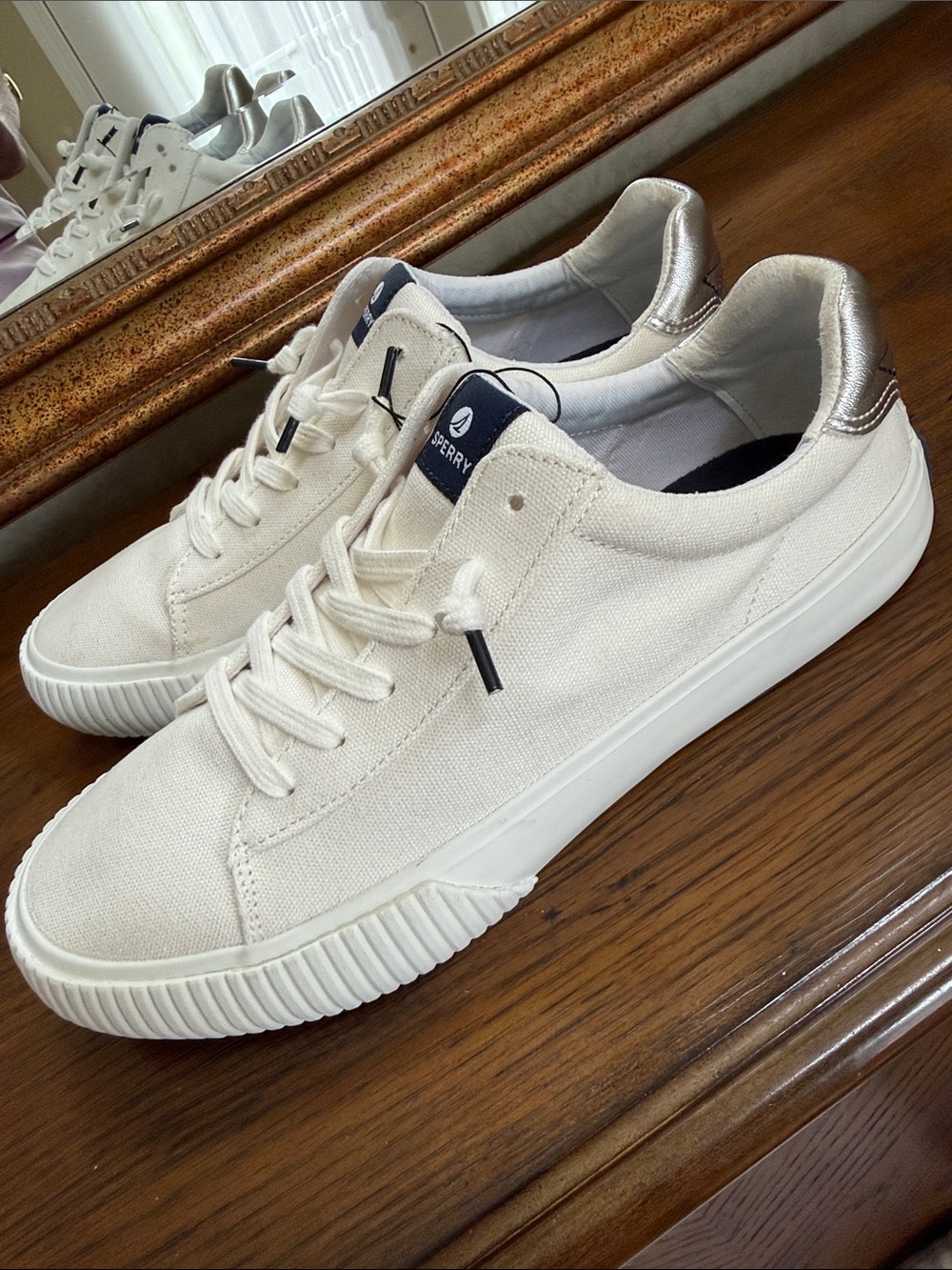 New Sperry Women’s Off-White Canvas Low-Top Sneakers. Sz 7.5. - Picture 13 of 13